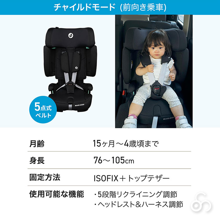 マキシコシ Maxi-Cosi ノマドXLプラス チャイルドシート ジュニアシート オーセンティックブラック 新生児 ISOFIX 回転式 1歳から リクライニングの画像