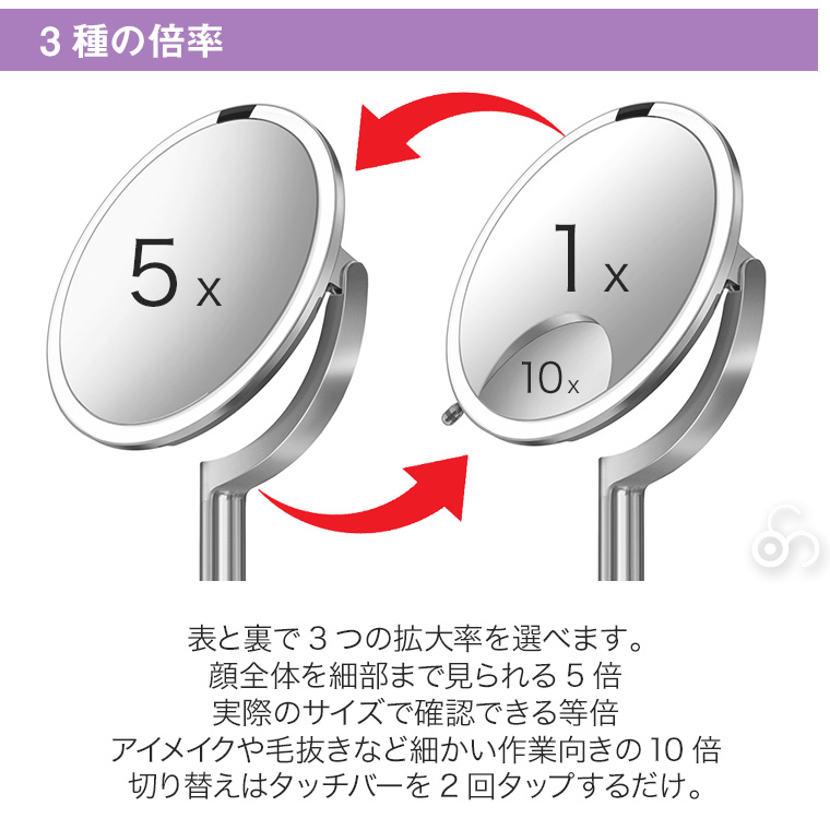 simplehuman センサーメイクアップミラー 女優ミラー 20cm