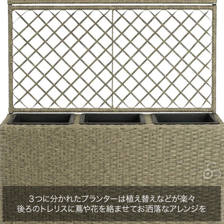 日本通販サイト ツーコネクト トレリス付き ラタン調 プランターボックス 花壇 フェンス ラティス 目隠し TAN-7001