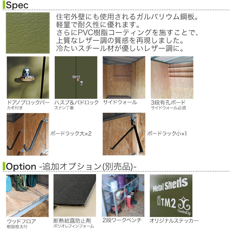 倉庫 物置 おしゃれ ガーデナップ メタル シェッド TM2 ボード
