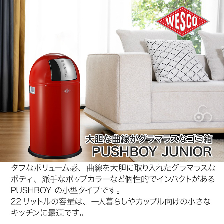 WESCO プッシュビン PUSHBOY JUNIOR (プッシュボーイ ジュニア) 22L プッシュ式 ゴミ箱 ダストボックス スリム おしゃれ  リビング キッチン 浴室 寝室 WC-175531 : wc-175531 : イベリアの太陽 - 通販 - Yahoo!ショッピング