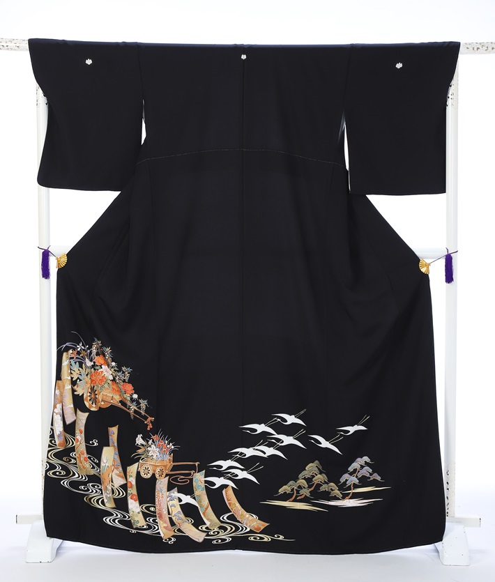 【美品】黒留袖　着物　結婚式　江戸褄 留袖 レンタル フルセット 黒 着物 江戸褄 結婚式 貸衣装 着物