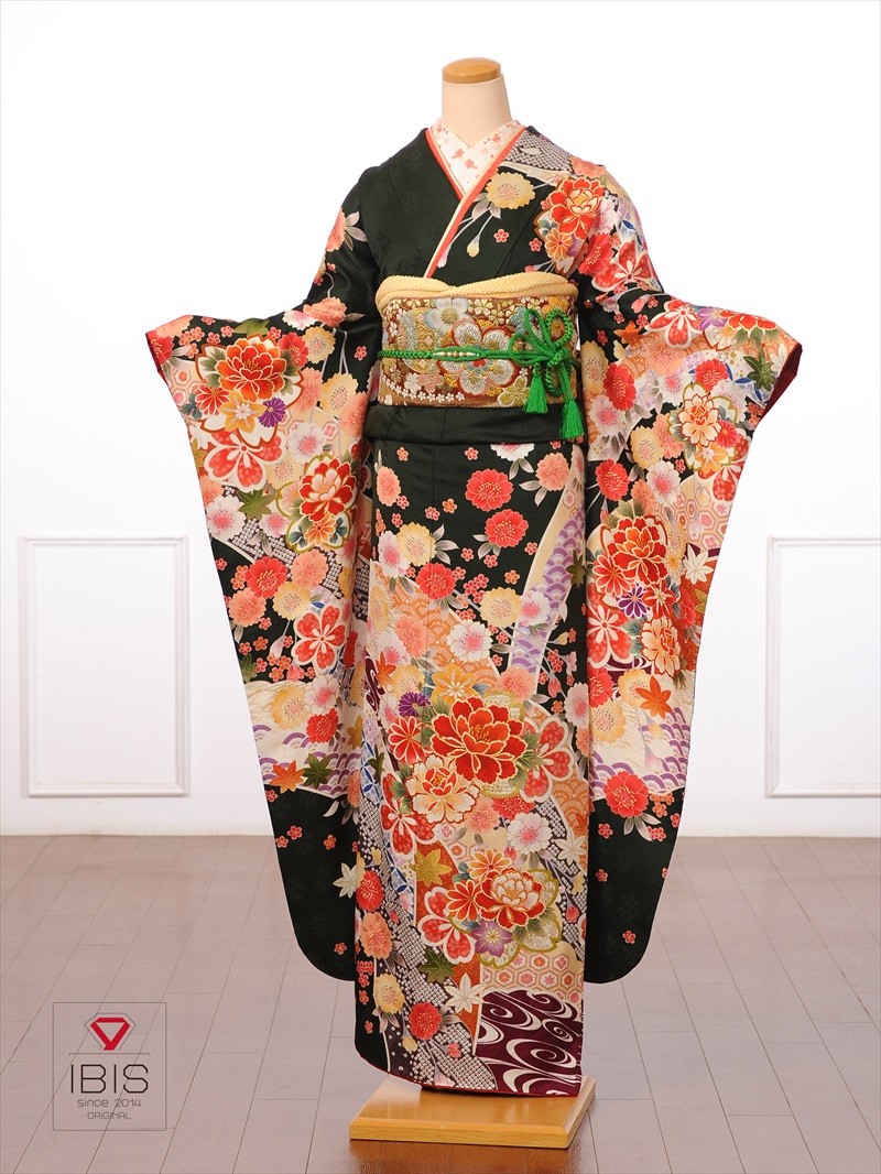 振袖フルセット ゆったりサイズ　成人式 正統派古典 紫 牡丹柄/大柄 假屋崎省吾デザイン 豪華 華やか【通販可