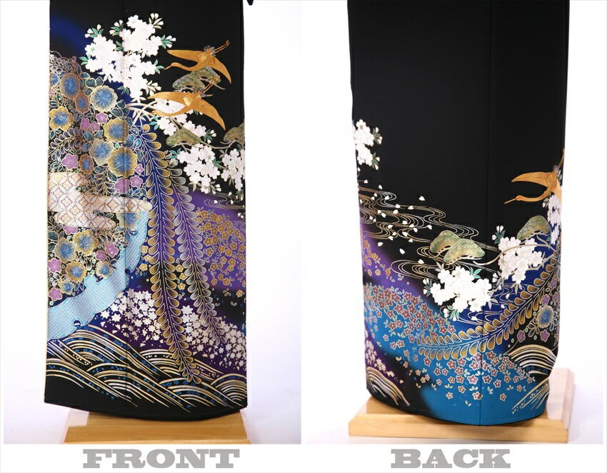 超美品❇️辻ケ花黒留め袖　正絹黒留袖比翼仕立て　５つ紋６点フルセット YUMI KATSURA 留袖 レンタル 黒留袖 結婚式 江戸妻 琳派辻ヶ花