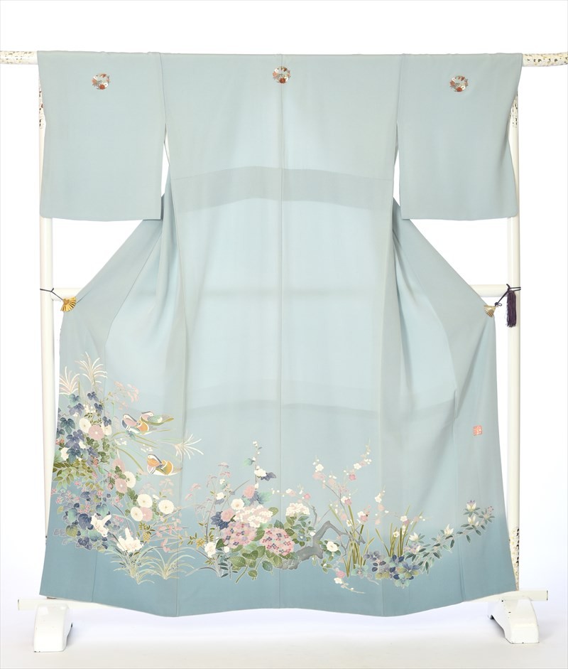 BY1553　訪問着 着物　ピンク　牡丹　木瓜紋入り　可愛い　華やか BY1553 訪問着 着物 ピンク 牡丹 木瓜紋入り 可愛い 華やか