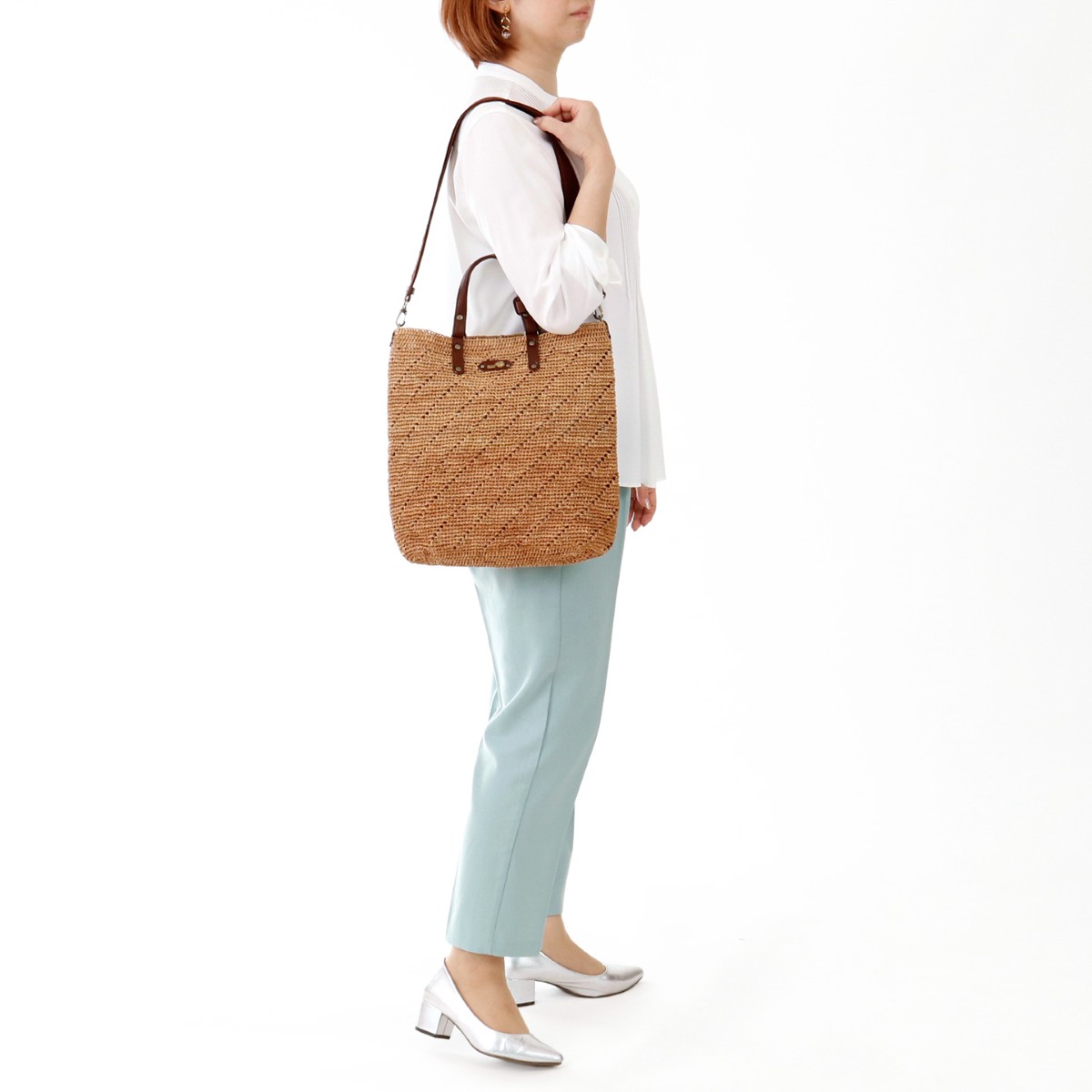 イビサ公式 ラフィアバッグ 2way ショルダー かごバッグ 斜めがけ