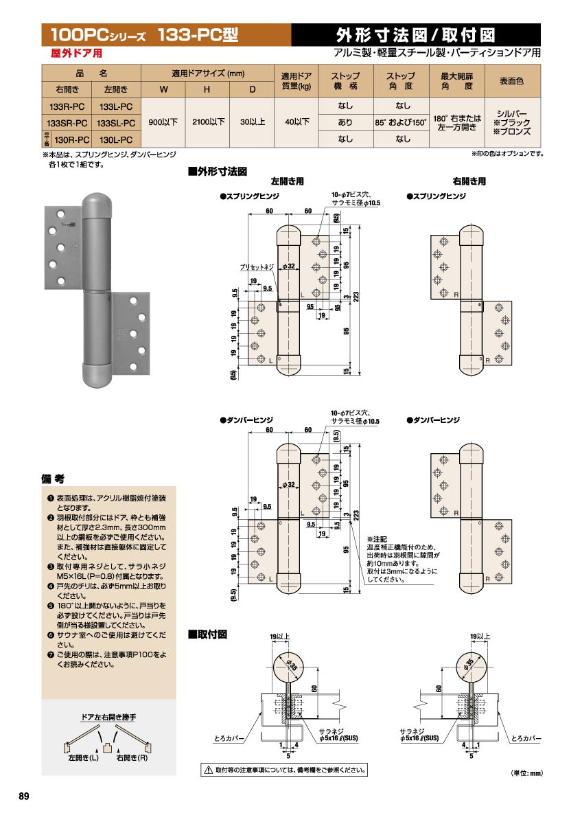 日東工器 オートヒンジ(丁番型) 133R-PC / 133L-PC 【ストップ 日東工器 オートヒンジ(丁番型) 133R-PC / 133L-PC 【ストップ