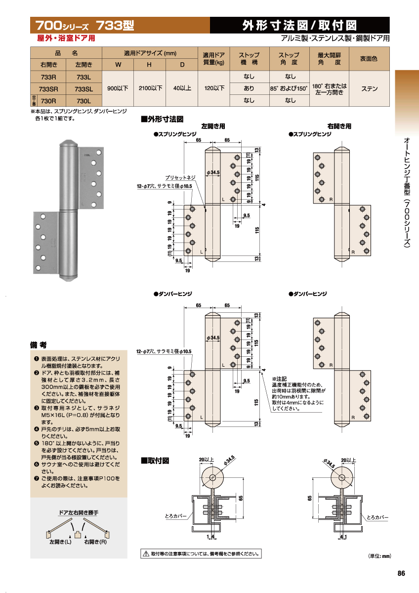 日東工器 オートヒンジ（丁番型） 733R / 733L ステン
