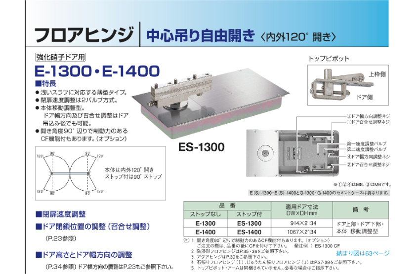 ニュースター 強化ガラスドア用 フロアヒンジ ES-1300 ドア、扉、板戸