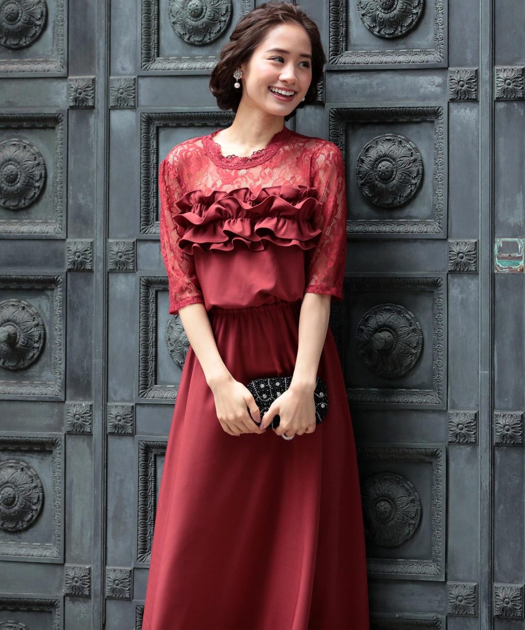 【期間限定77％OFF】パーティードレス 結婚式 ドレス ワンピースレース スリーブ シフォン ロング ワンピース yimo318067 |  | 03