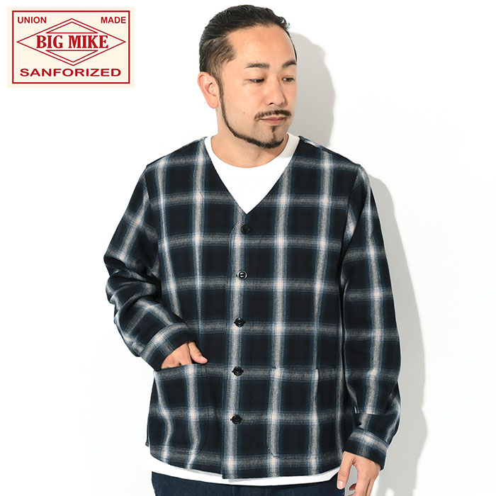 ビッグマイク カーディガン BIG MIKE メンズ ヘビー フランネル ネイビー チェック ( Heavy Flannel Navy Check Cardigan トップス 102336122 )｜icefield｜02