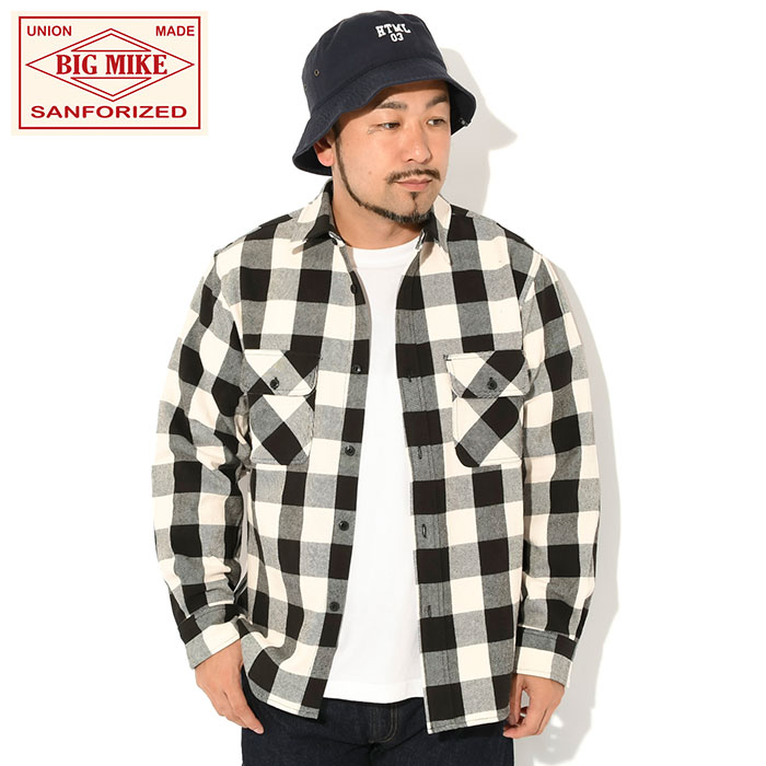 ビッグマイク シャツ 長袖 BIG MIKE メンズ ヘビー フランネル ホワイト チェック ( Heavy Flannel White Check L/S Shirt トップス アメカジ 102435201 )