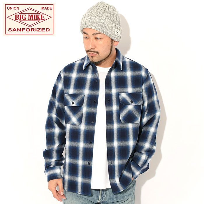 ビッグマイク シャツ 長袖 BIG MIKE メンズ ヘビー フランネル ネイビー チェック ( Heavy Flannel Navy Check L/S Shirt トップス アメカジ 102435203 )