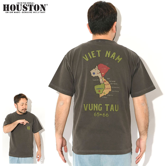 2389 ◆新品◆ ポリーヌブロー ペイントテキストスタッズTシャツ HOUSTON（ヒューストン） Tシャツ 半袖 メンズ マップ ピグメント