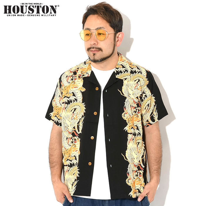 HOUSTON ヒューストン シャツ 半袖 メンズ ドラゴン & タイガー