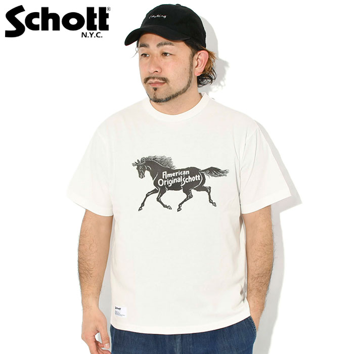 希少 SCHOTT ショット 刺繍 半袖 ホース 馬 アニマル ワークシャツ Schott N.Y.C（ショット） Tシャツ 半袖 Schott メンズ A.O. ホース
