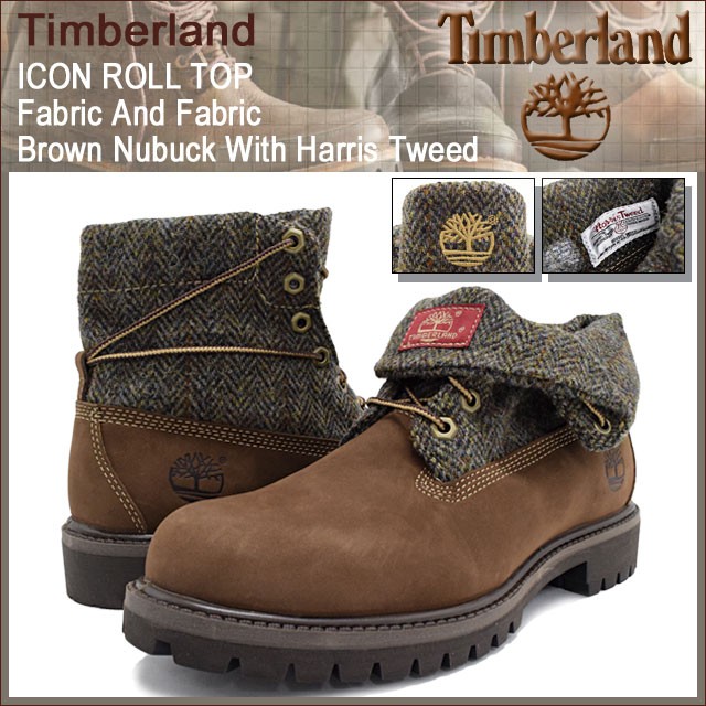 ティンバーランド Timberland ブーツ ロールトップ ファブリック アンド ファブリック ブラウン ヌバック ウィズ  ハリスツイード(A11QV)