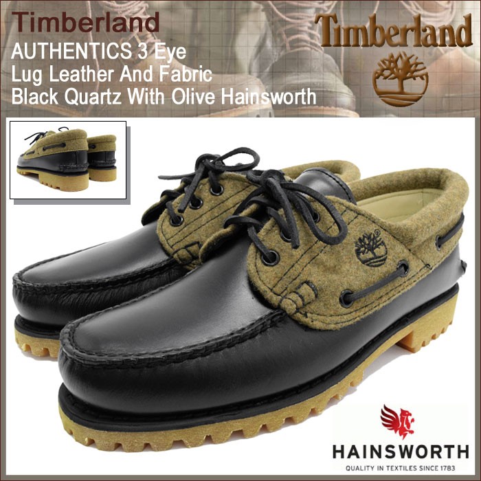 ティンバーランド Timberland オーセンティックス スリーアイ ラグ レザー アンド ファブリック Black Quartz With  Olive Hainsworth(A11Z2)