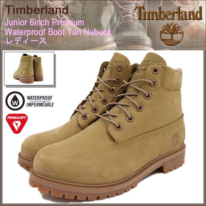 ティンバーランド Timberland ブーツ キッズモデル レディース対応サイズ ジュニア 6インチプレミアム ウォータープルーフ Tan  Nubuck(A1730)