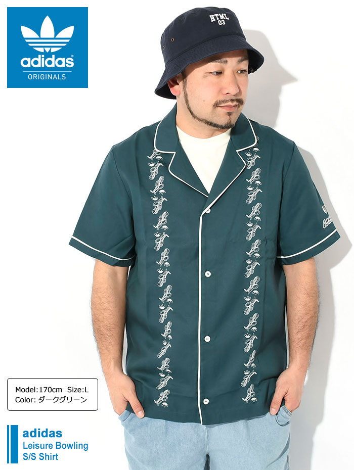 adidasアディダス半袖 刺繍 ボウリングシャツ XLサイズ adidas Originals アディダス シャツ 半袖 メンズ レジャー