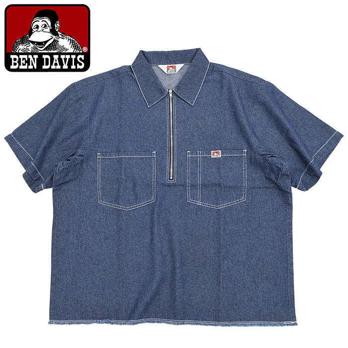 BEN DAVIS（ベンデイビス） シャツ 半袖 メンズ デニム ハーフ ジップ