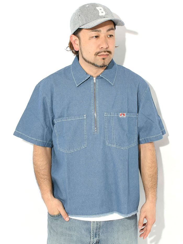 BEN DAVIS（ベンデイビス） シャツ 半袖 メンズ デニム ハーフ ジップ