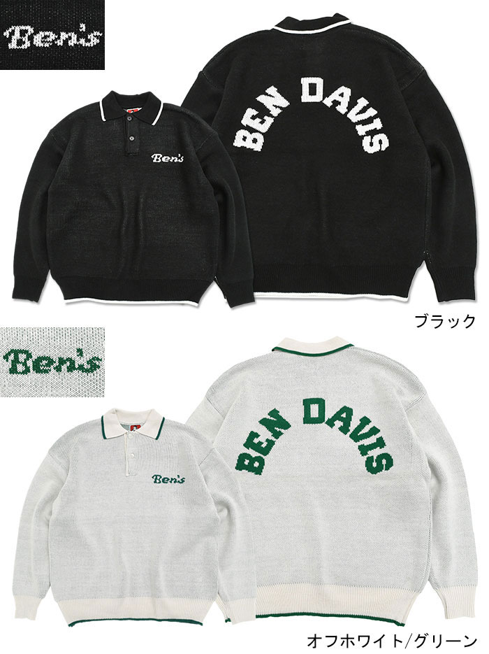 BEN DAVIS（ベンデイビス） ポロシャツ 長袖 メンズ レタード ニット