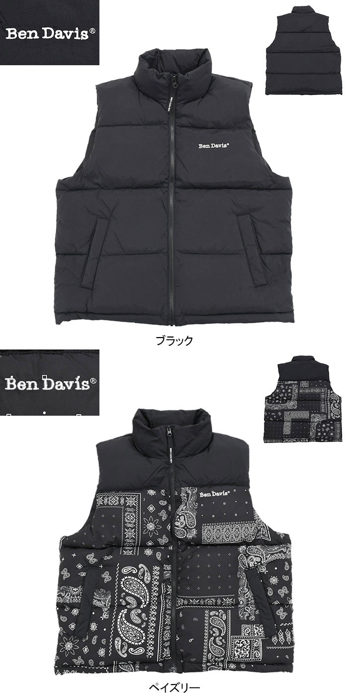 BEN DAVIS バンダナ柄 ダウンベスト Lサイズ bdpufvest-1-blk.jpg