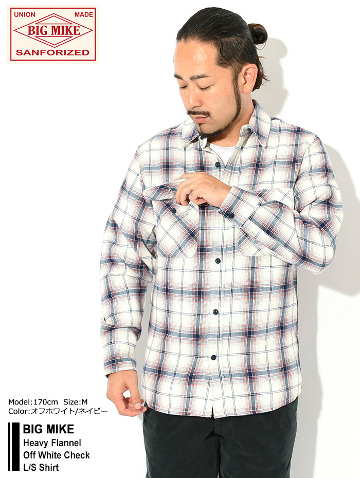 ビッグマイク シャツ 長袖 BIG MIKE メンズ ヘビー フランネル オフホワイト チェック ( Heavy Flannel Off White  Check L/S Shirt 102235207 )