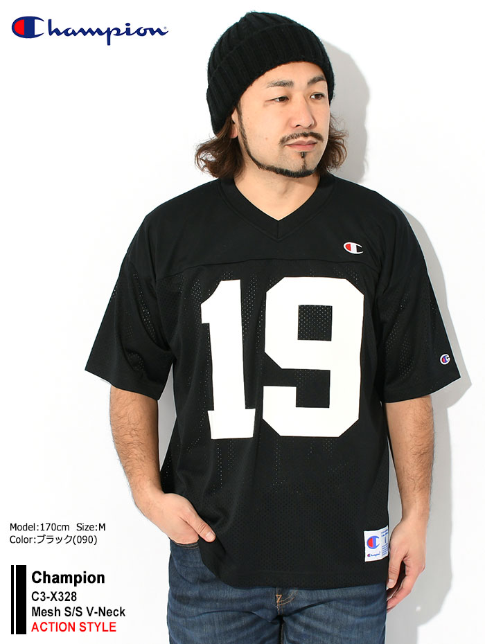 チャンピオン カットソー 半袖 Champion メンズ C3-X328 メッシュ Vネック (C3-X328 Mesh V-Neck ACTION  STYLE 日本企画 フットボールシャツ)