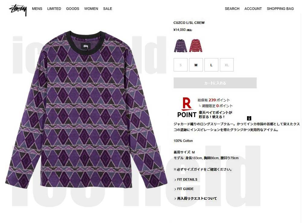 STUSSY ステューシー カットソー 長袖 メンズ Cuzco ( stussy