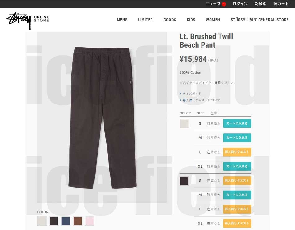 STUSSY（ステューシー） パンツ メンズ LT Brushed Twill Beach(stussy