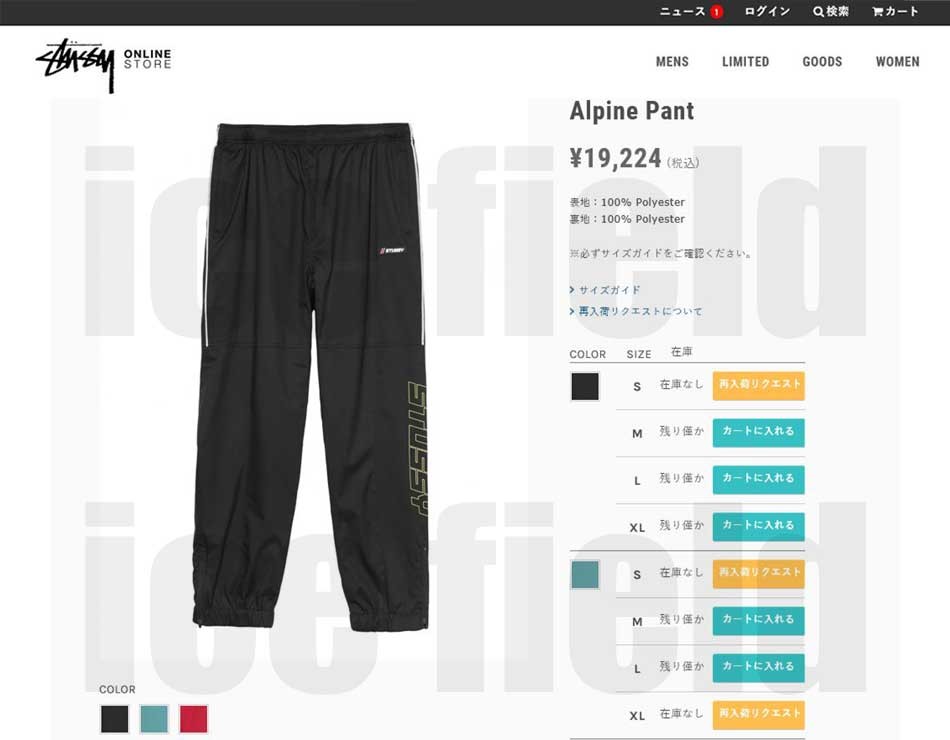 STUSSY（ステューシー） パンツ メンズ Alpine(stussy Pant ボトムス