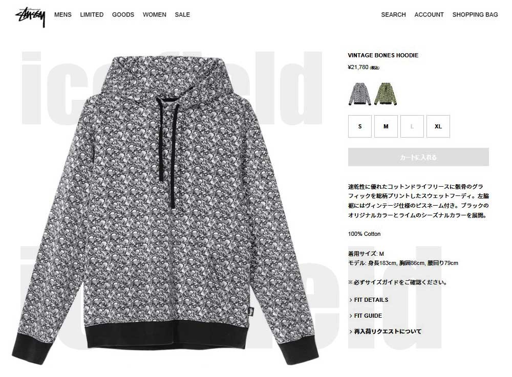 STUSSY（ステューシー） プルオーバー パーカー メンズ Vintage Bones