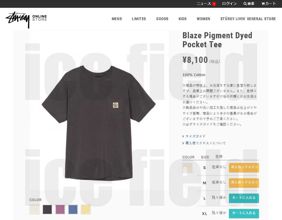 STUSSY ステューシー Tシャツ メンズ Blaze Pigment Dyed Pocket