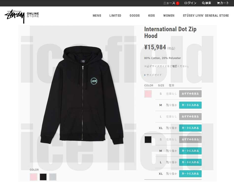 STUSSY（ステューシー） パーカー ジップアップ メンズ International
