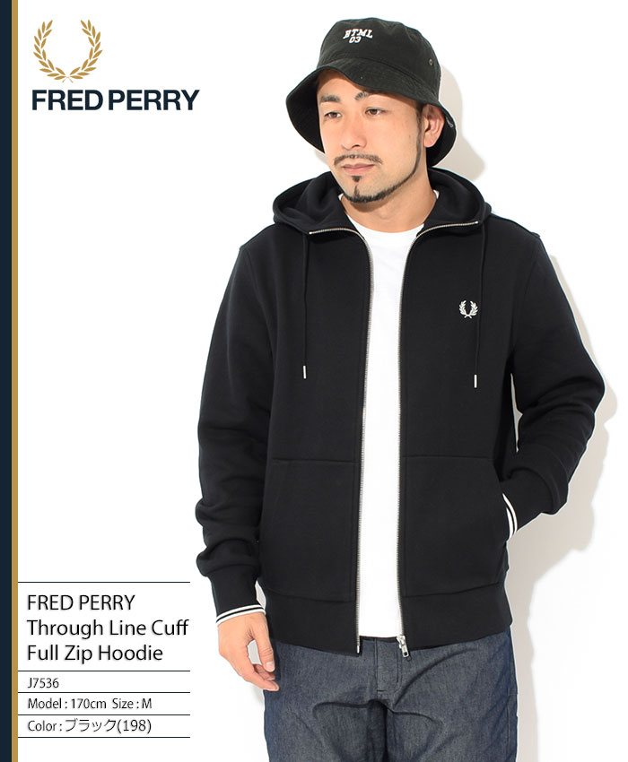 フレッドペリー パーカー ジップアップ FRED PERRY メンズ スルー ライン カフ フル ジップ フーディ ( J7536 Through  Line Cuff Hoodie スウェット トップス )