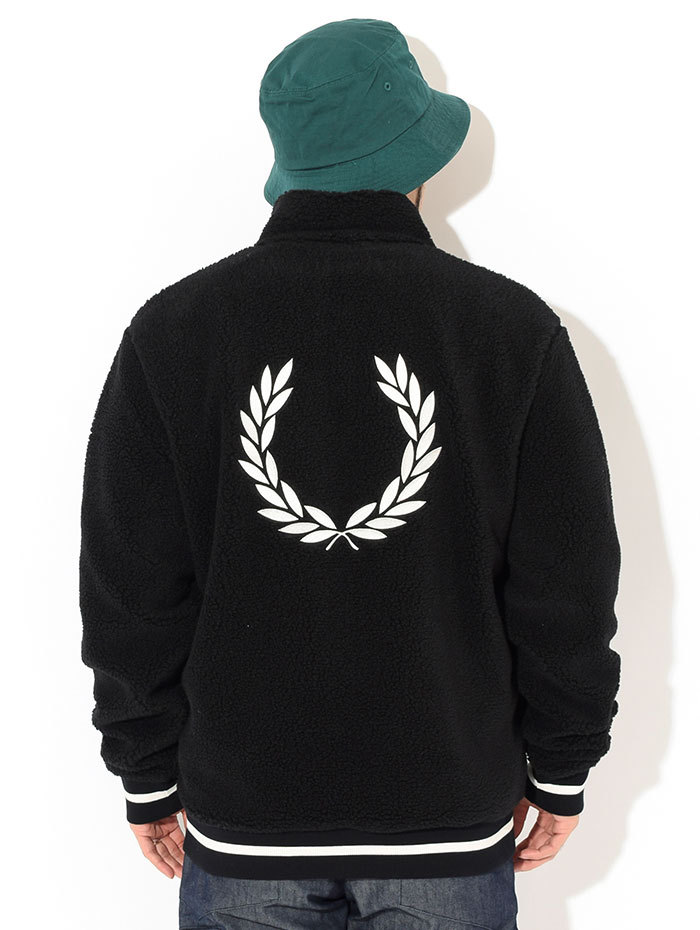 【美品】フレッドペリー ジャージー素材 テーラードジャケット ロゴ刺繍 黒 M FRED PERRY フレッドペリー ジャージーテーラードジャケット