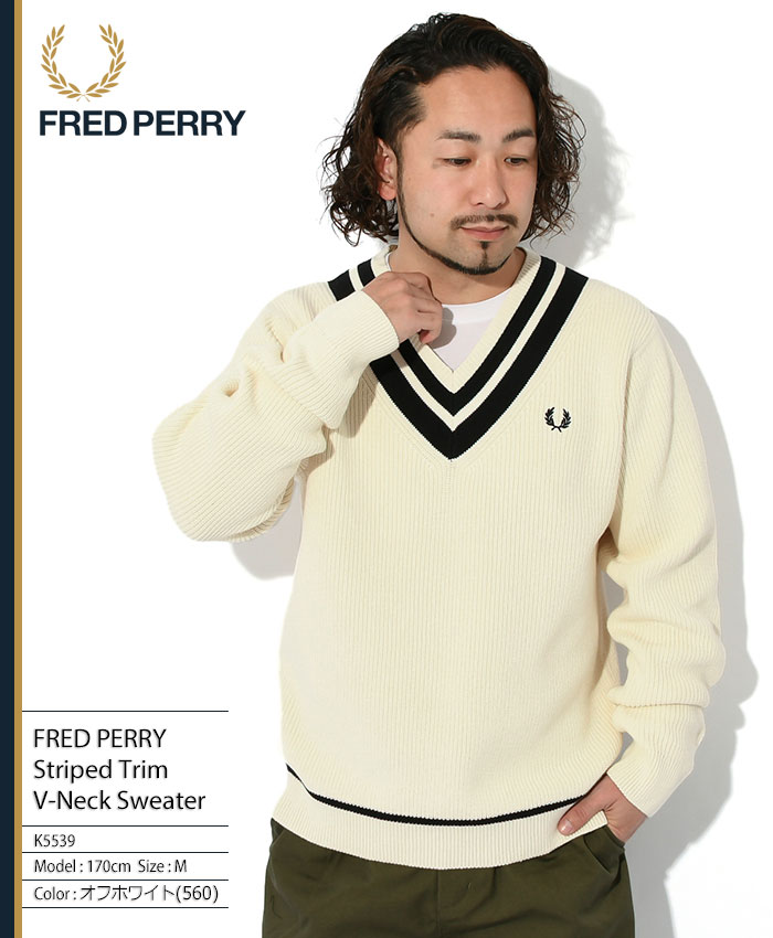フレッドペリー セーター FRED PERRY メンズ ストライプド トリム Vネック ( K5539 Striped Trim V-Neck  Sweater Jumper ニット トップス )
