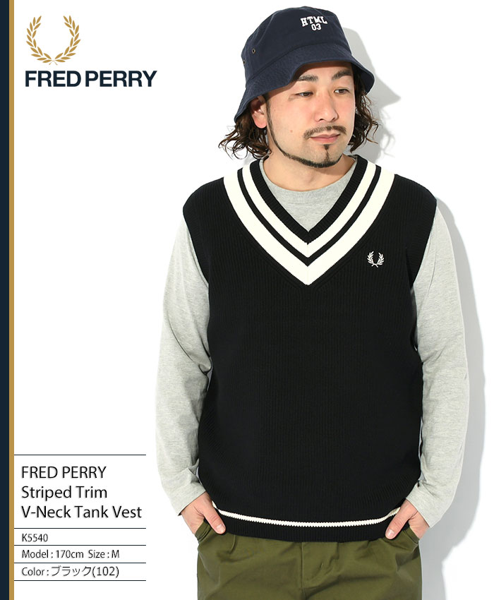 フレッドペリー ベスト FRED PERRY メンズ ストライプド トリム Vネック タンク ( K5540 Striped Trim V-Neck  Tank Vest ニットベスト )