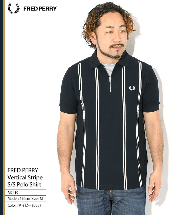 FRED PERRY ストライプベロアシャツ ハーフジップ FRED PERRY（フレッドペリー） ポロシャツ 半袖 メンズ バーティカル