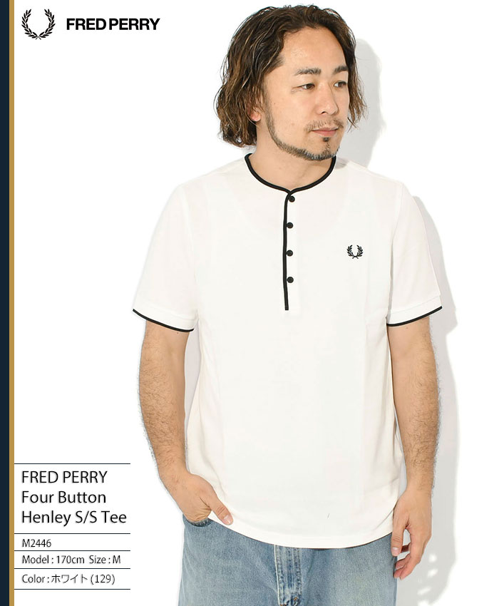 FRED PERRY フレッドペリー　ホワイト ポロシャツ 半袖 L FRED PERRY（フレッドペリー） Tシャツ 半袖 メンズ フォー ボタン