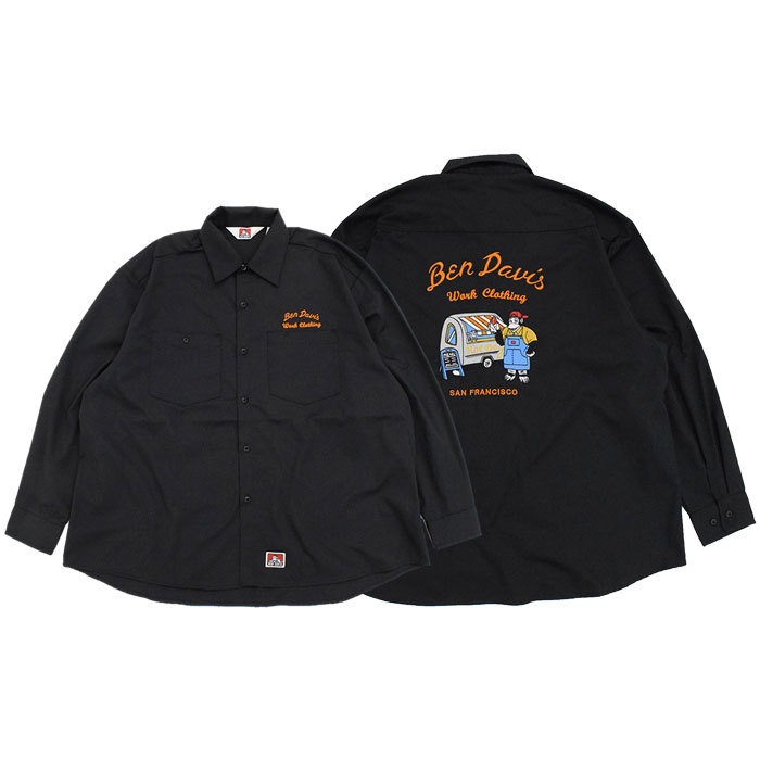 ベンデイビス シャツ 長袖 BEN DAVIS メンズ フード トラック EMB ( G-2380034 Food Truck EMB L/S Shirt ビッグシルエット ワークシャツ )｜icefield｜02