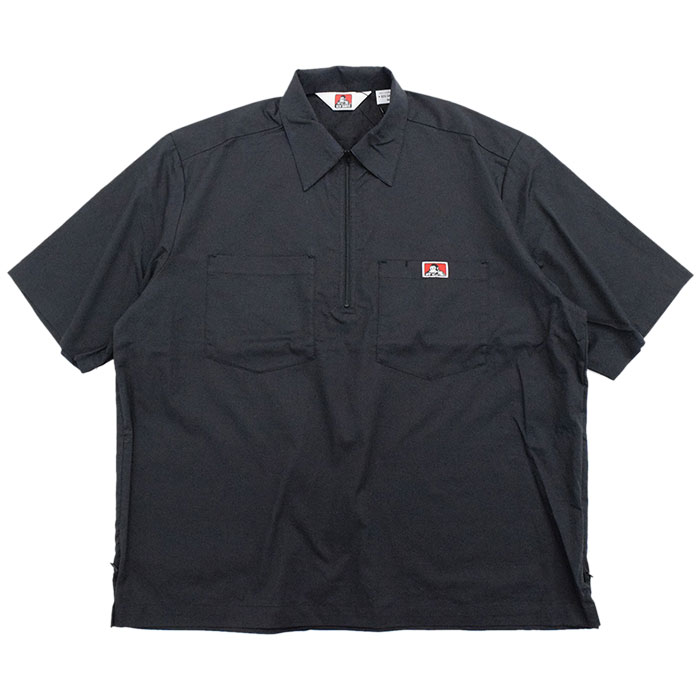 BEN DAVIS 黒 ワークシャツ 半袖　ハーフジップ USA製 BEN DAVIS ハーフジップ S/S ワークシャツ ブラック 表記
