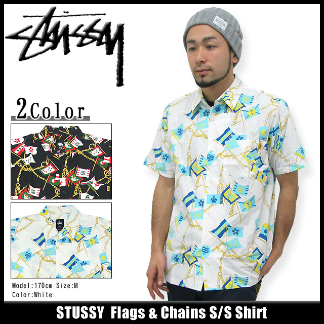 Stüssy 半袖シャツ M ブラック/ホワイト　ステューシー ステューシー(STUSSY) 半ソデ メンズシャツ・ワイシャツ | 通販
