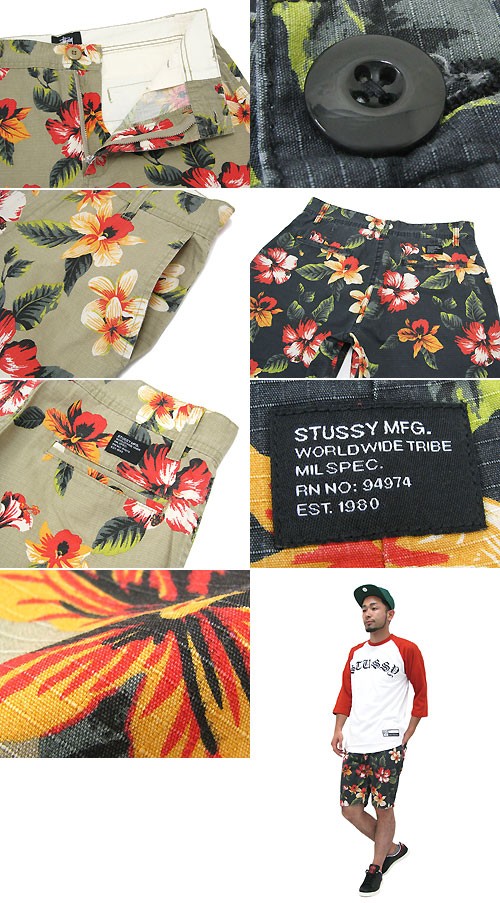 Stüssy フラワーパターン ショートパンツ 28 USA製 STUSSY ステューシー ボタニカル 花柄 ショートパンツ Size XL