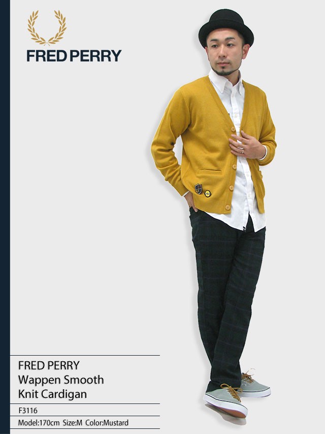FRED PERRY（フレッドペリー） ワッペン スムース ニット カーディガン