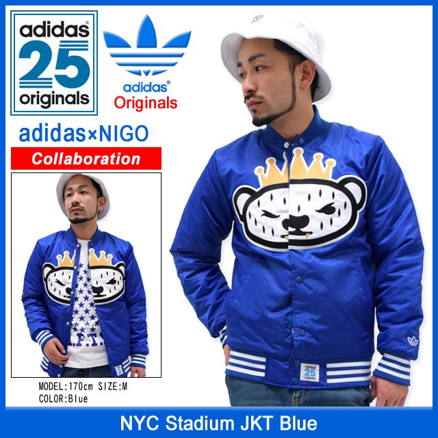 adidas Men's NIGO Bear NYC Stadium Jacket S23631,Medium Blue at   Men's Clothing store