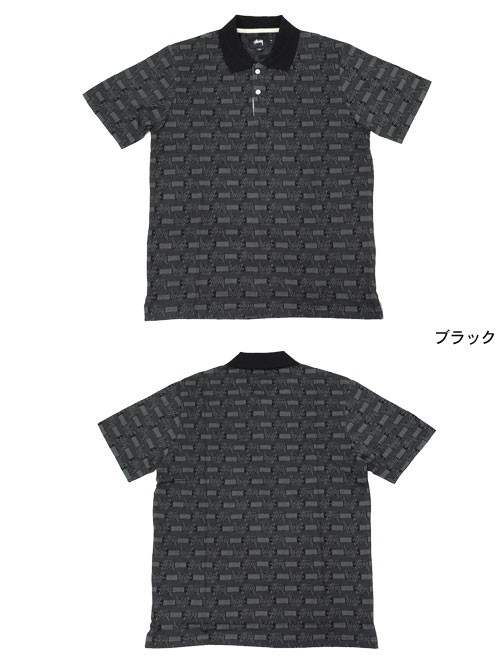 ステューシー　黒 ポロシャツ 半袖 STUSSY（ステューシー） ポロシャツ 半袖 メンズ Jacquard(stussy polo