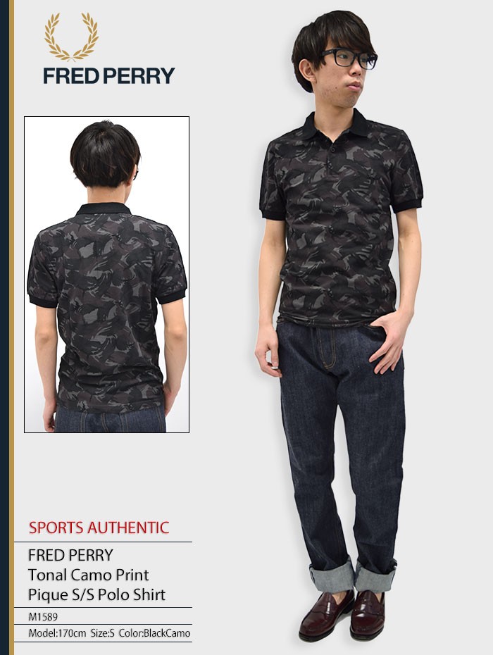 新品未使用 FRED PERRY L 迷彩コットンポロシャツ カモフラ 超人気商品 迷彩柄 FRED PERRY フレッドペリー ポロシャツ 総柄